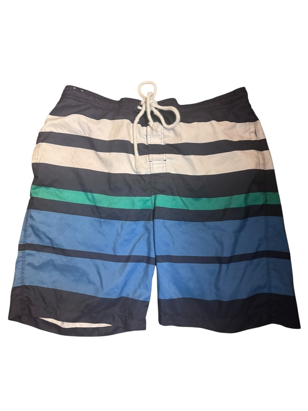 🎉4/20$ Striped Men’s Bathing Suit Board Shorts Swimsuit SZ XL 38 Blue Grn